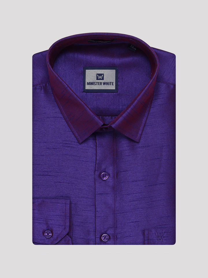 Men's Violet Dupion Satin Color Shirt with Matching Border Flexi Dhoti Combo Gora Flexi