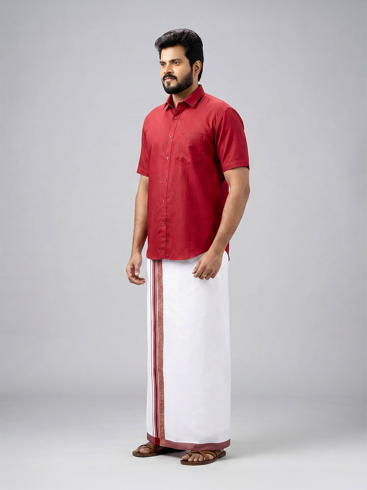 Men's Cotton Maroon Matching Shirt with Fancy Printed Border Dhoti Combo Luster Trend