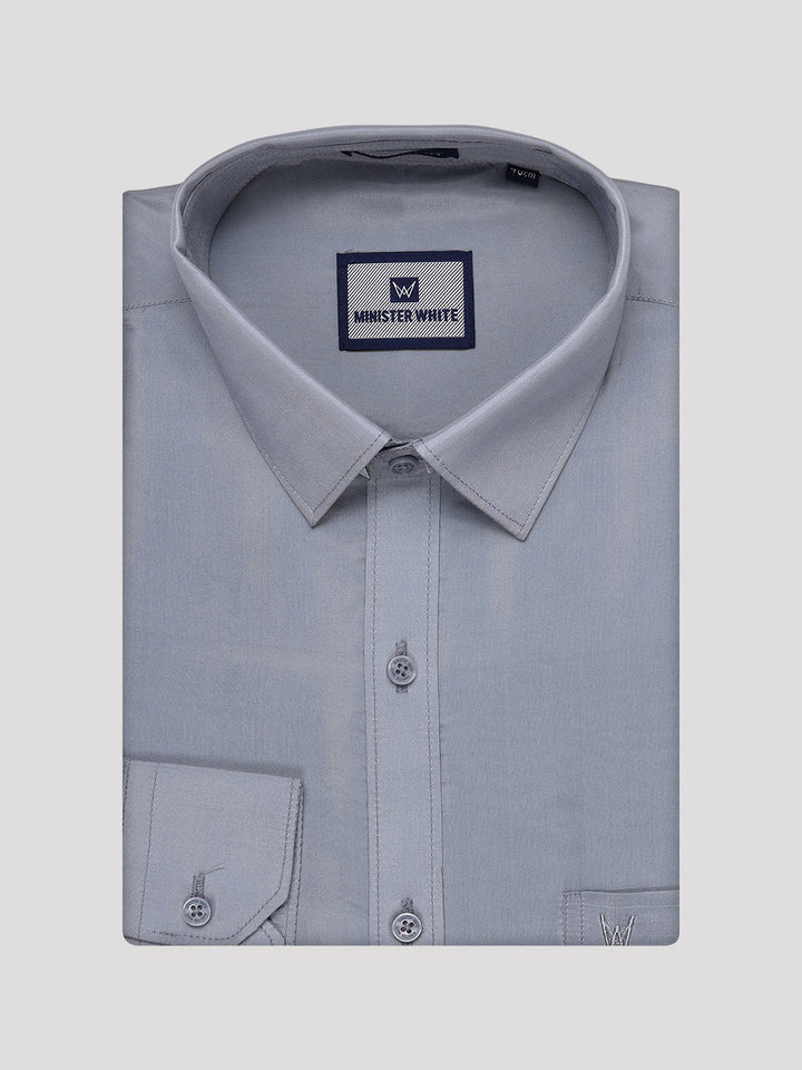 Mens Art Silk Steel Grey Full Sleeves Shirt with Silver Jari Border Dhoti Combo Finesse