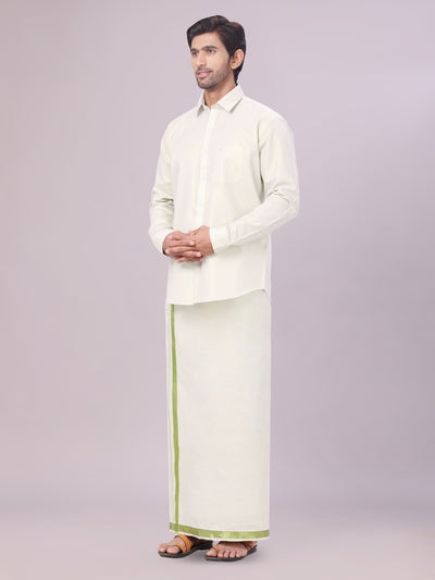 Men's Tissue Sky Green Color Dhoti Shirt Wedding Combo Maverick side pose