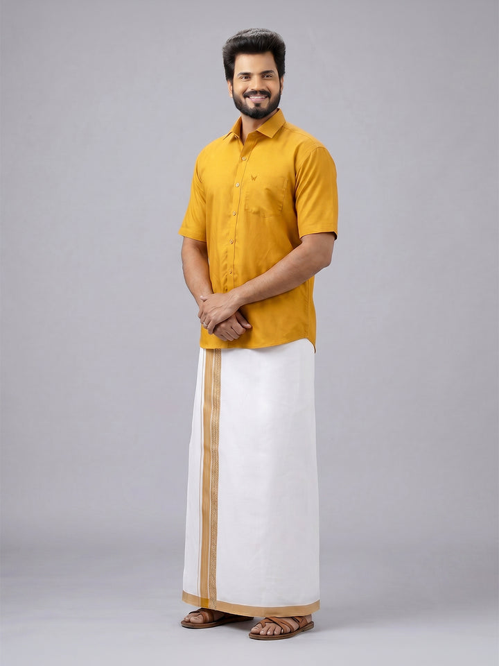 Men's Cotton Golden Yellow Matching Shirt with Fancy Printed Border Dhoti Combo Luster Trend