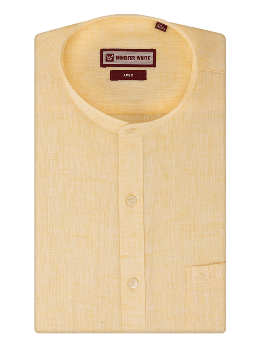 Men's Yellow Color Chinese Collar Regular Fit Shirt Apex