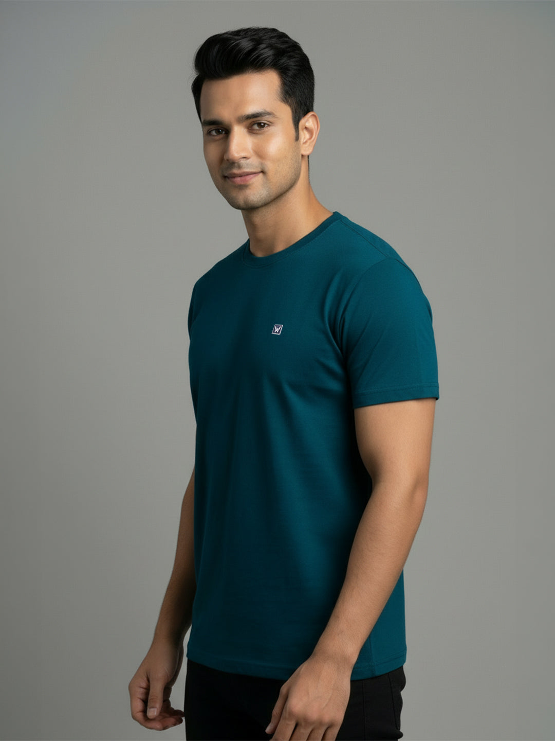 Men's Teal Regular Fit Round Neck T-Shirt Crisper