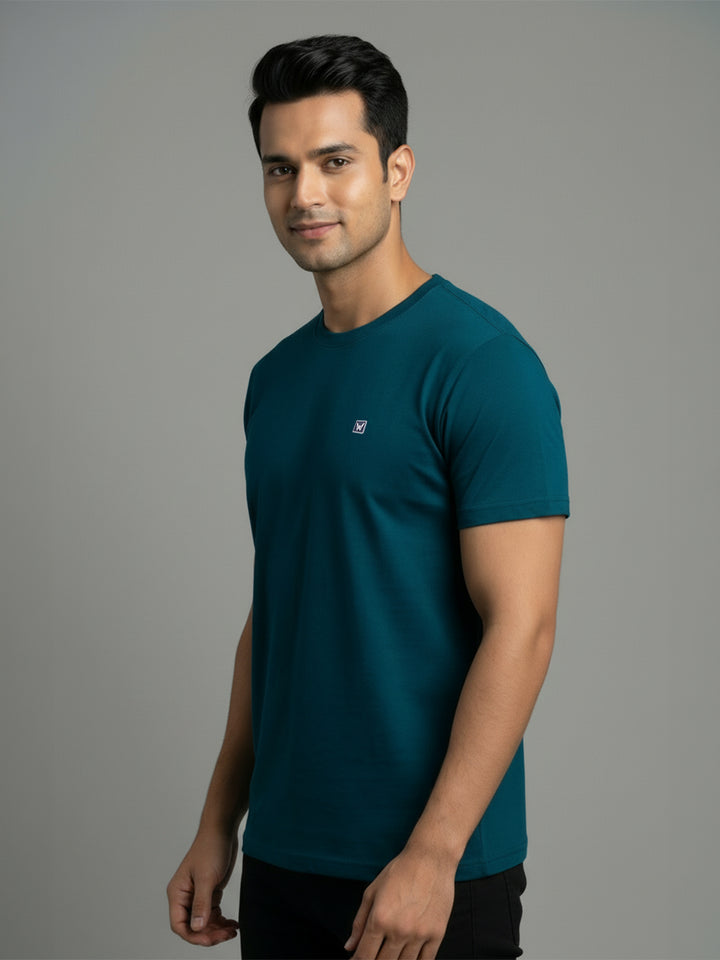 Men's Teal Regular Fit Round Neck T-Shirt Crisper