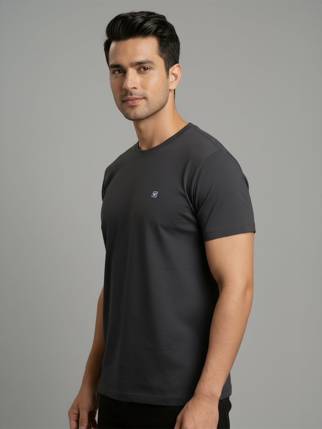 Men's Mill Grey Regular Fit Round Neck T-Shirt Crisper