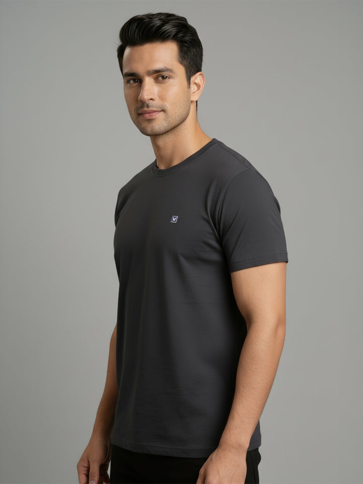 Men's Mill Grey Regular Fit Round Neck T-Shirt Crisper