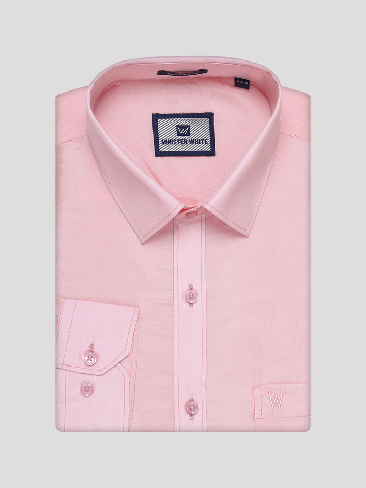 Men's Art Silk Pink Full Sleeves Shirt with Copper Jari Border Flexi Dhoti Combo Finesse