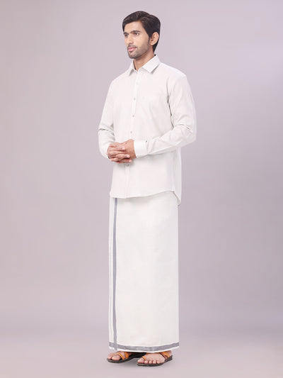 Men's Tissue Grey Color Dhoti Shirt Wedding Combo Maverick side pose