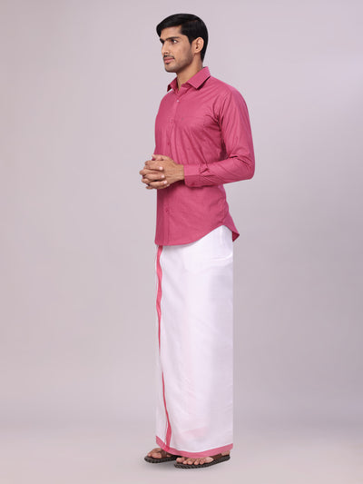 Mens Pink Color Shirt with Matching Border Dhoti Combo Casper