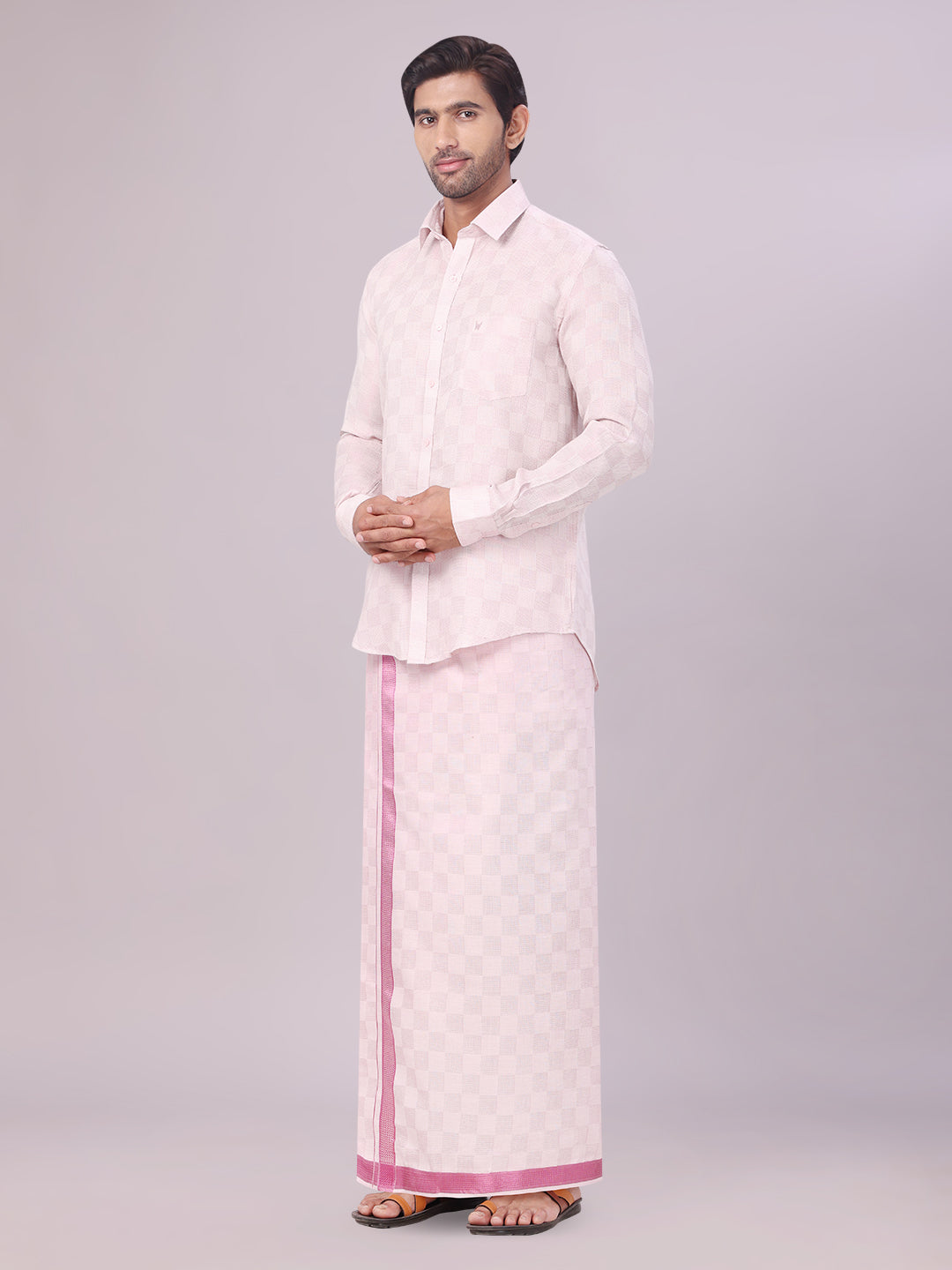 Mens Rose Tissue Jacquard Shirt with Matching Dhoti Combo Zeus