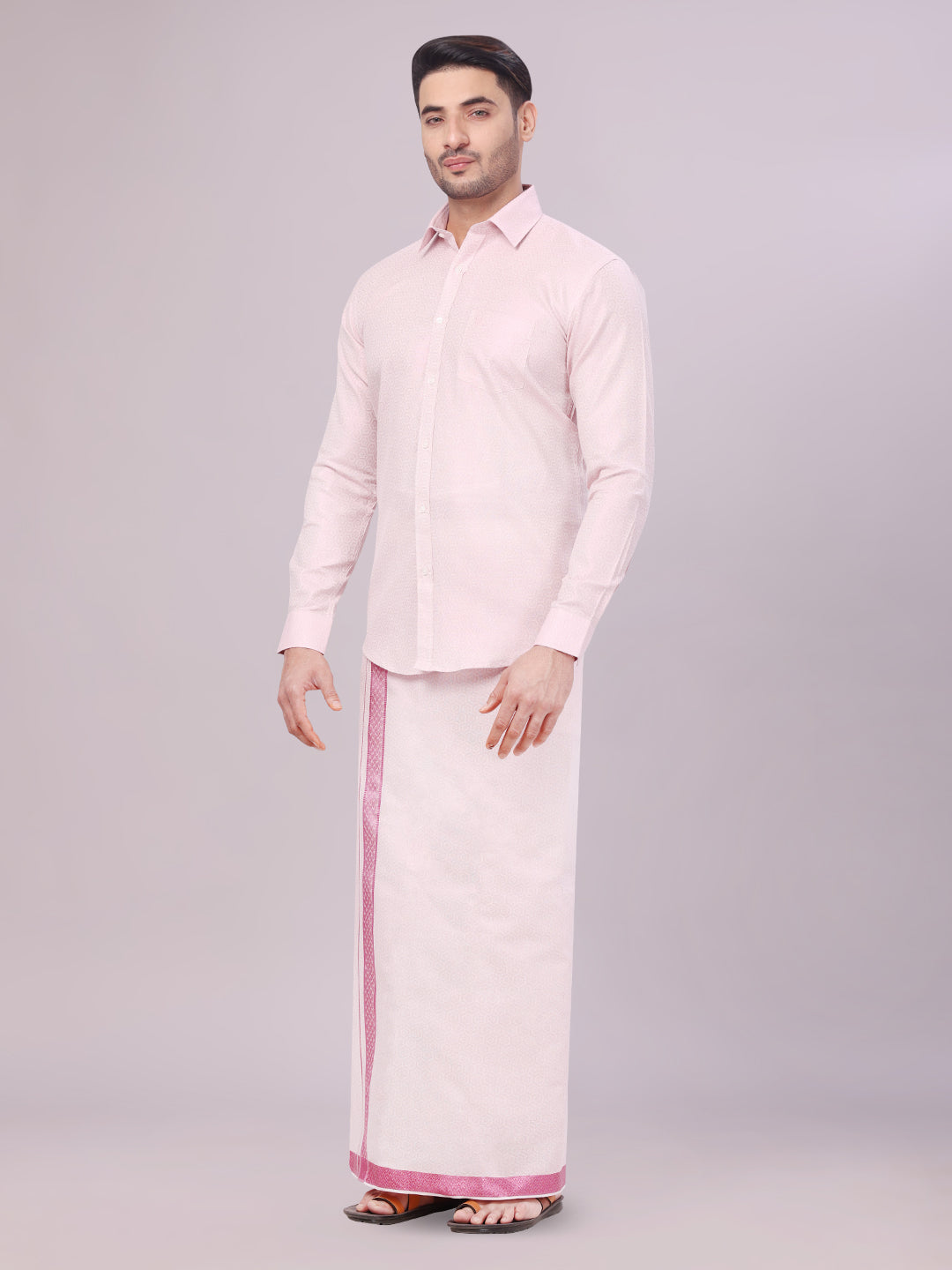 Mens Rose Tissue Jacquard Shirt with Matching Dhoti Combo Zeebra