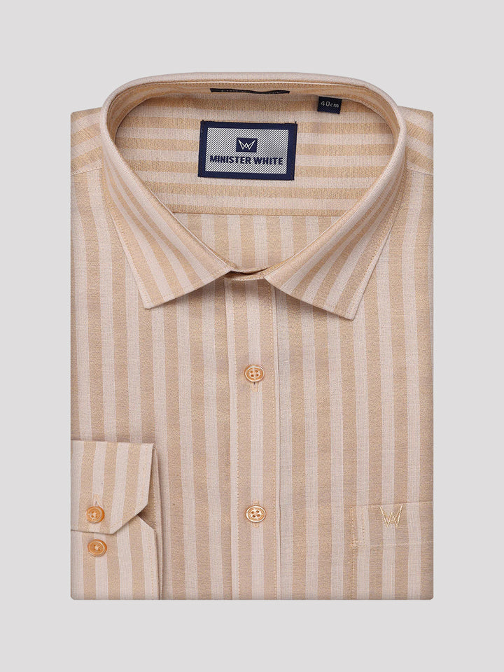 Men's Tissue Stripes Gold Shirt & Jari Border Dhoti Wedding Combo Finely