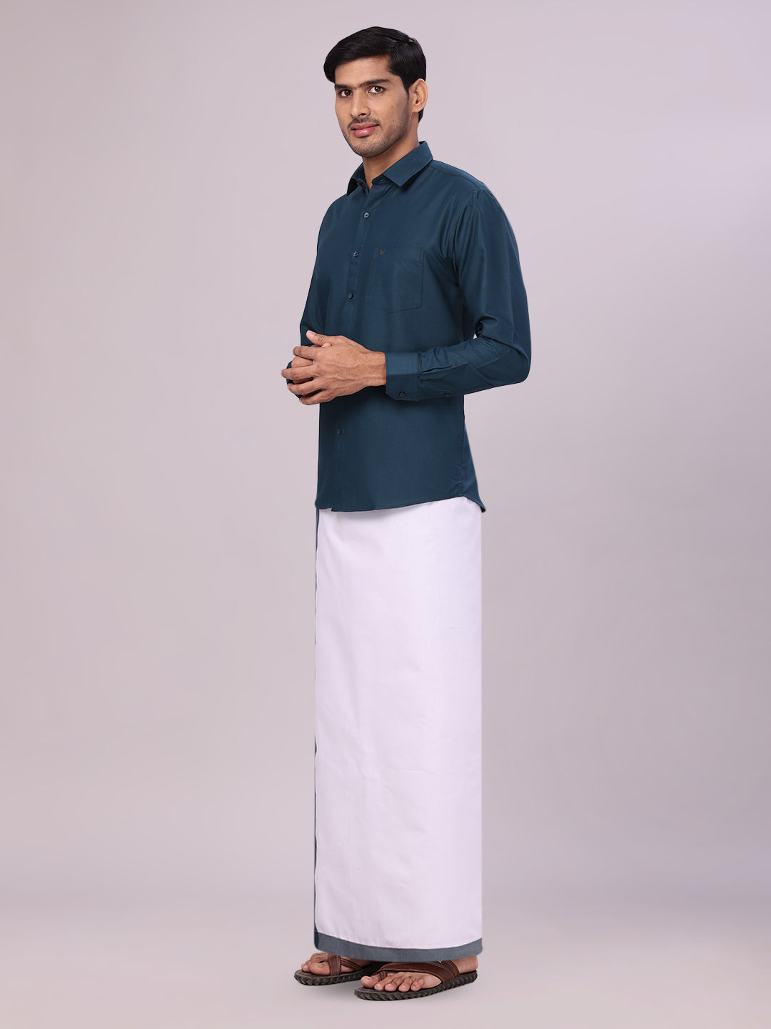 Mens Cotton Dark Green Matching Shirt and Dhoti Combo Luster