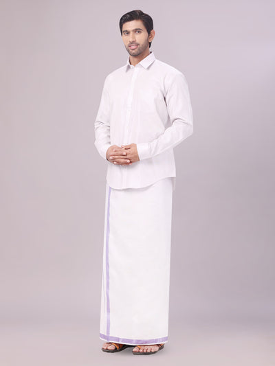 Men's Tissue Lavender Colour Dhoti Shirt Wedding Combo Maverick side pose