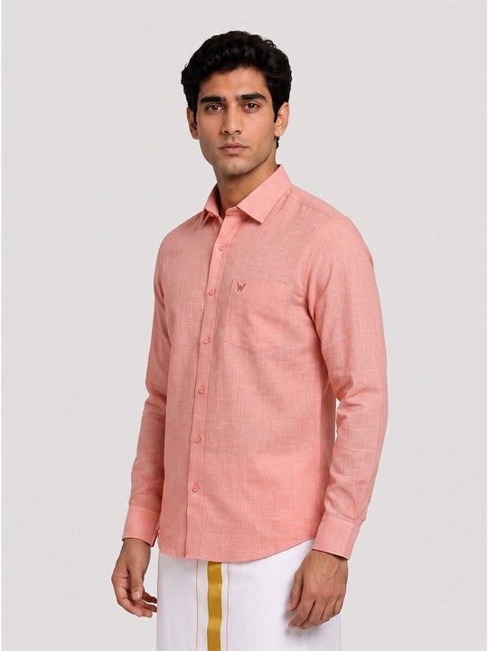 Mens Cotton Coral Colour Regular Fit Shirt Diamond