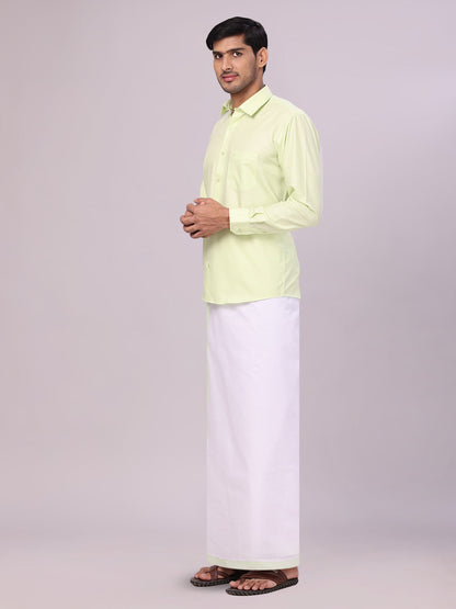 Men's Cotton Light Green Matching Shirt and Dhoti Combo Luster side pose