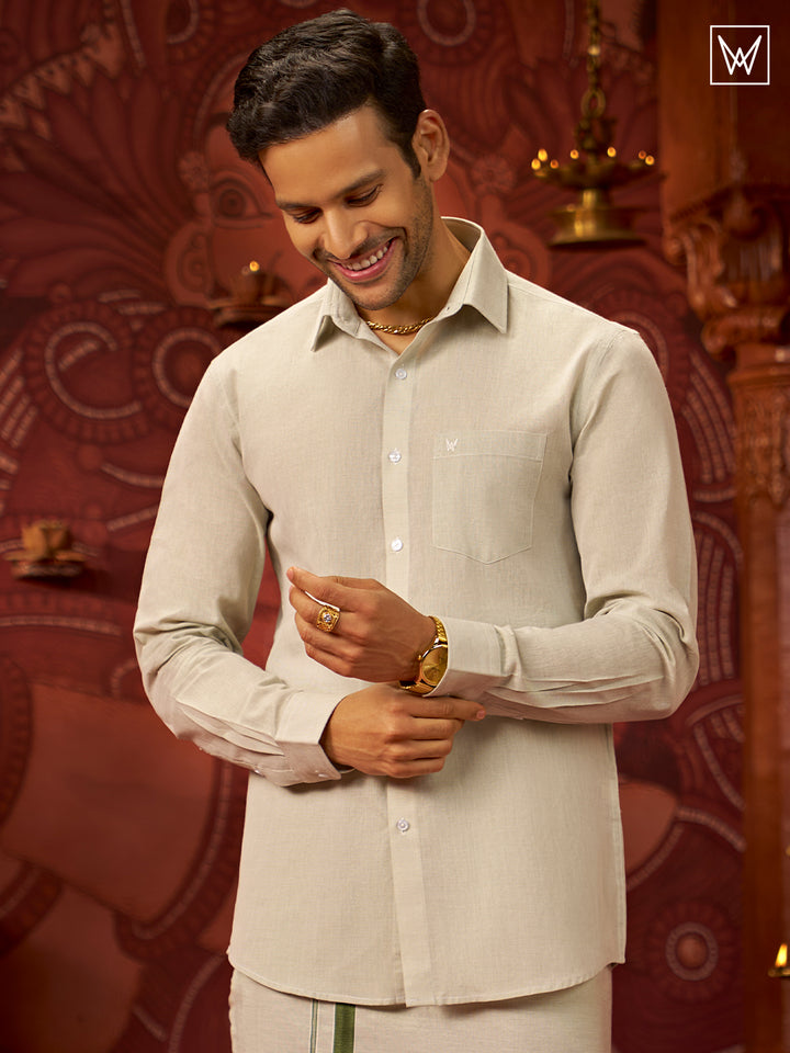 Mens Olive Green Colour Tissue Shirt Lavish by Minister White