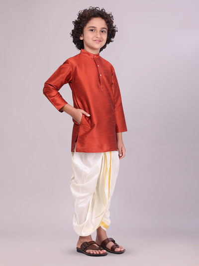 Boys Brown Colour Kurtha with Gold Jari Panchakacham Combo Chitrang