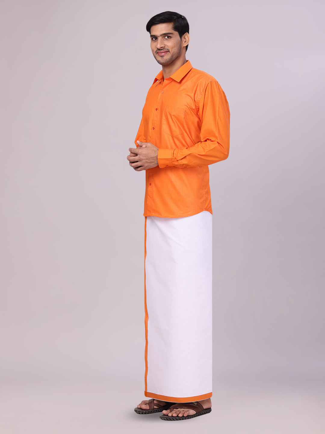 Mens Cotton Orange Matching Shirt and Dhoti Combo Luster