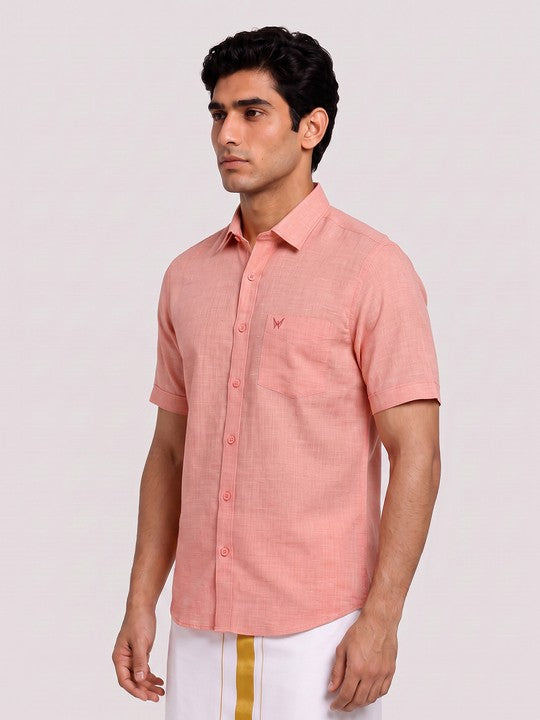 Mens Cotton Coral Colour Regular Fit Shirt Diamond