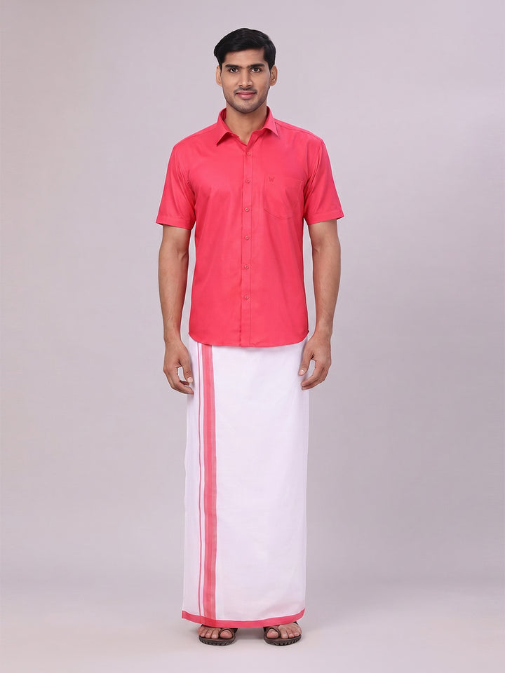 Mens Cotton Pink Matching Shirt and Dhoti Combo Luster