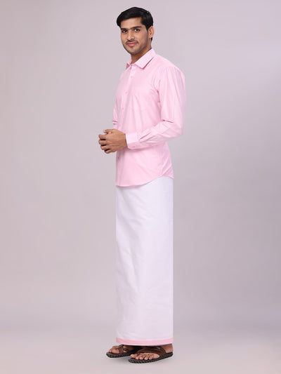 Men's Cotton Pink Matching Shirt and Dhoti Combo Luster side pose