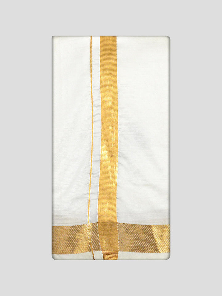 Men's Premium Art Silk Cream Shirt Bit with 70k Gold Jari Border Dhoti Towel Combo Wedding Wonders