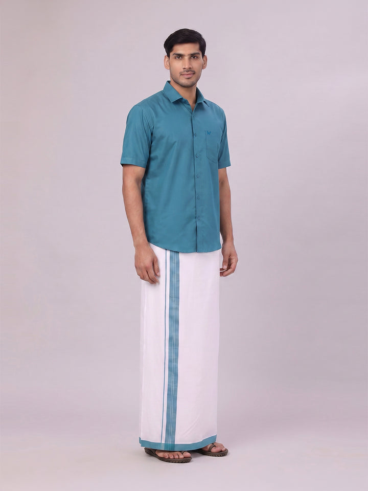 Mens Cotton Green Matching Shirt and Dhoti Combo Luster