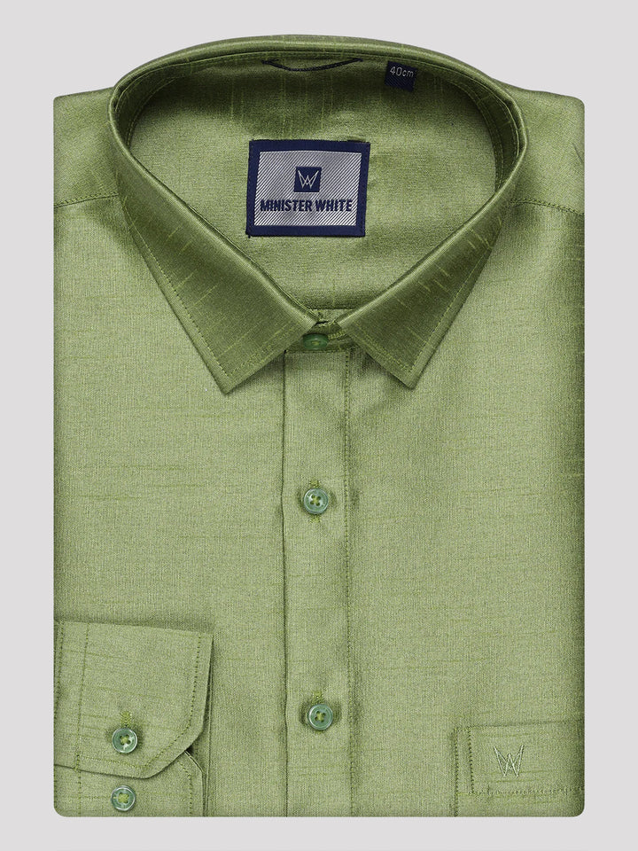 Mens Green Dupion Satin Shirt with Matching Border Flexi Dhoti Combo Gora Flexi