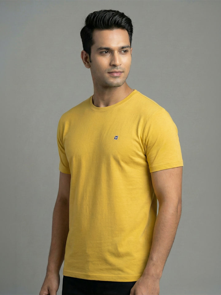 Men's Yellow Regular Fit Round Neck T-Shirt Crisper