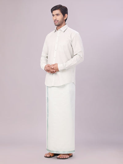 Men's Tissue Leaf Green Color Dhoti Shirt Wedding Combo Maverick side pose