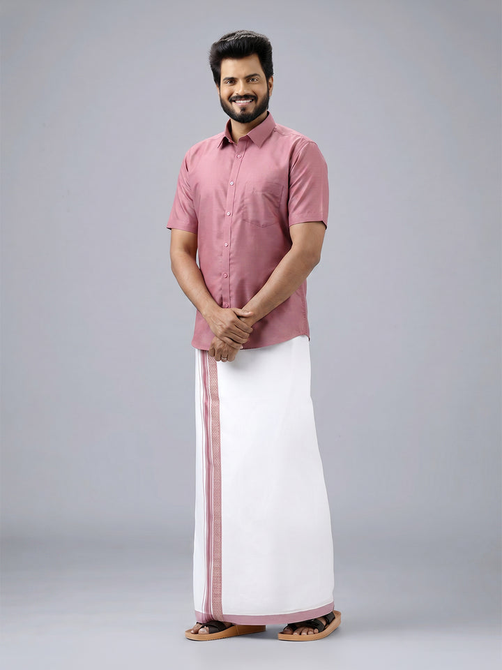 Men's Cotton Dark Pink Matching Shirt with Fancy Printed Border Dhoti Combo Luster Trend