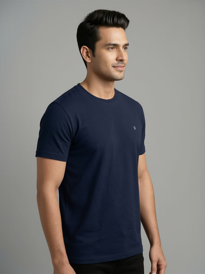 Men's Navy Regular Fit Round Neck T-Shirt Crisper