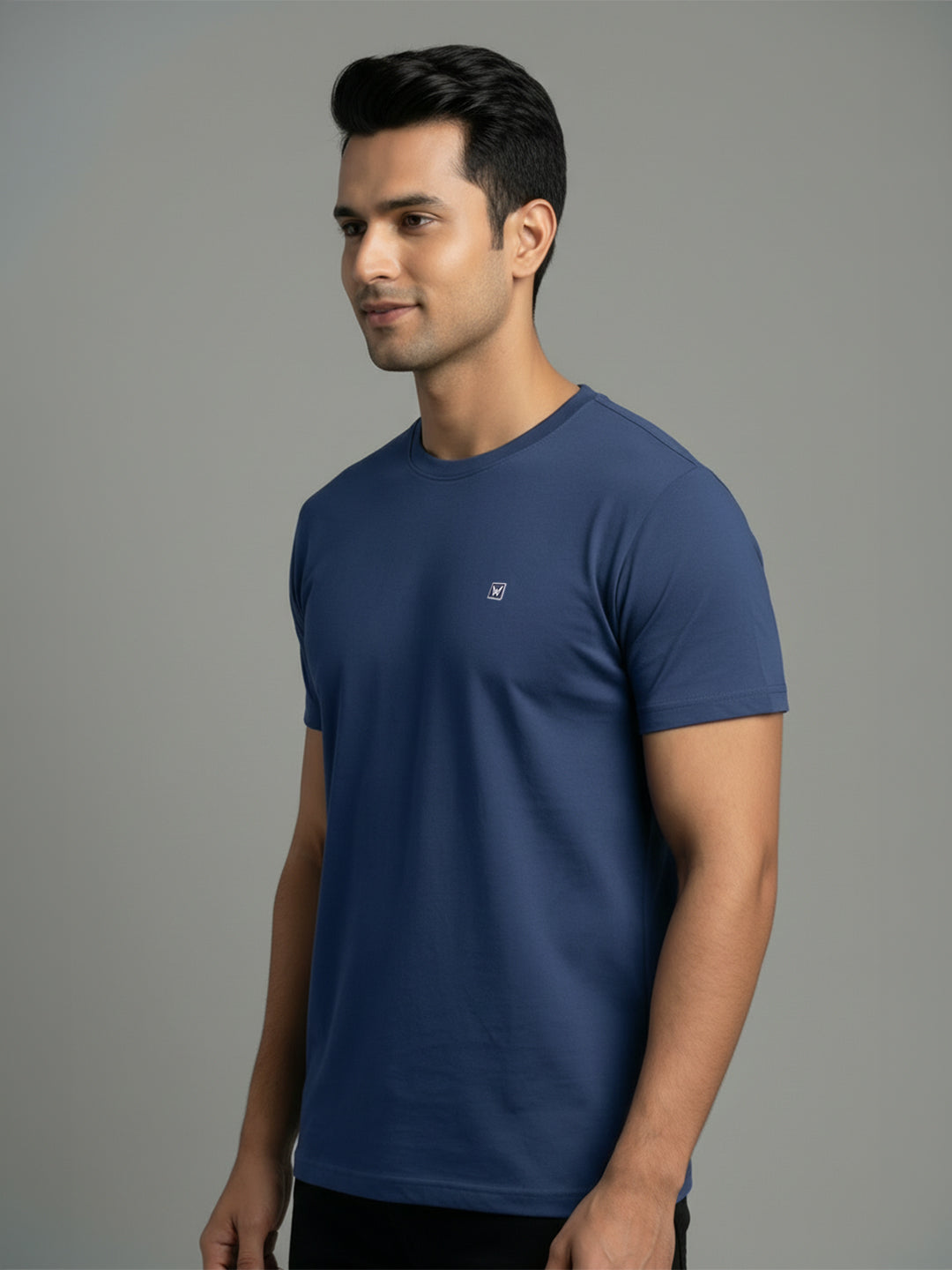 Men's Navy Mix Regular Fit Round Neck T-Shirt Crisper