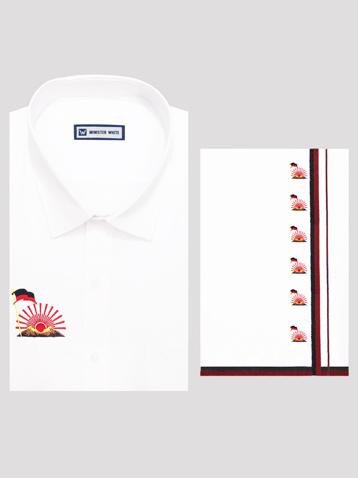 DMK Flag Printed Men's White Blended Cotton Regular Fit Shirt & Dhoti Combo