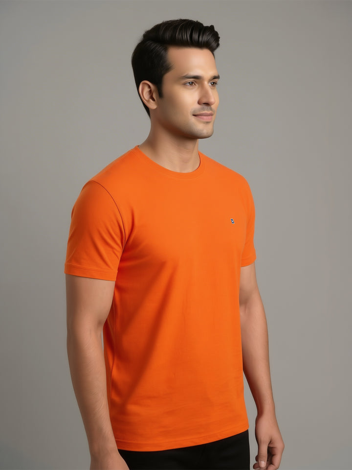 Men's Peach Regular Fit Round Neck T-Shirt Crisper
