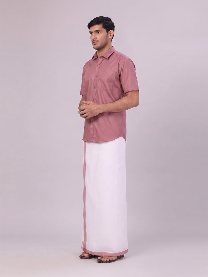 Mens Cotton Dark Pink Matching Shirt and Dhoti Combo Luster