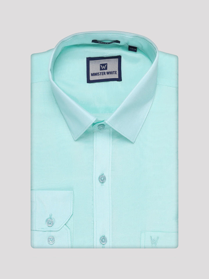 Mens Art Silk Mint Gold Full Sleeves Shirt with 3 1/2" Gold Jari Border Dhoti Combo Mangal