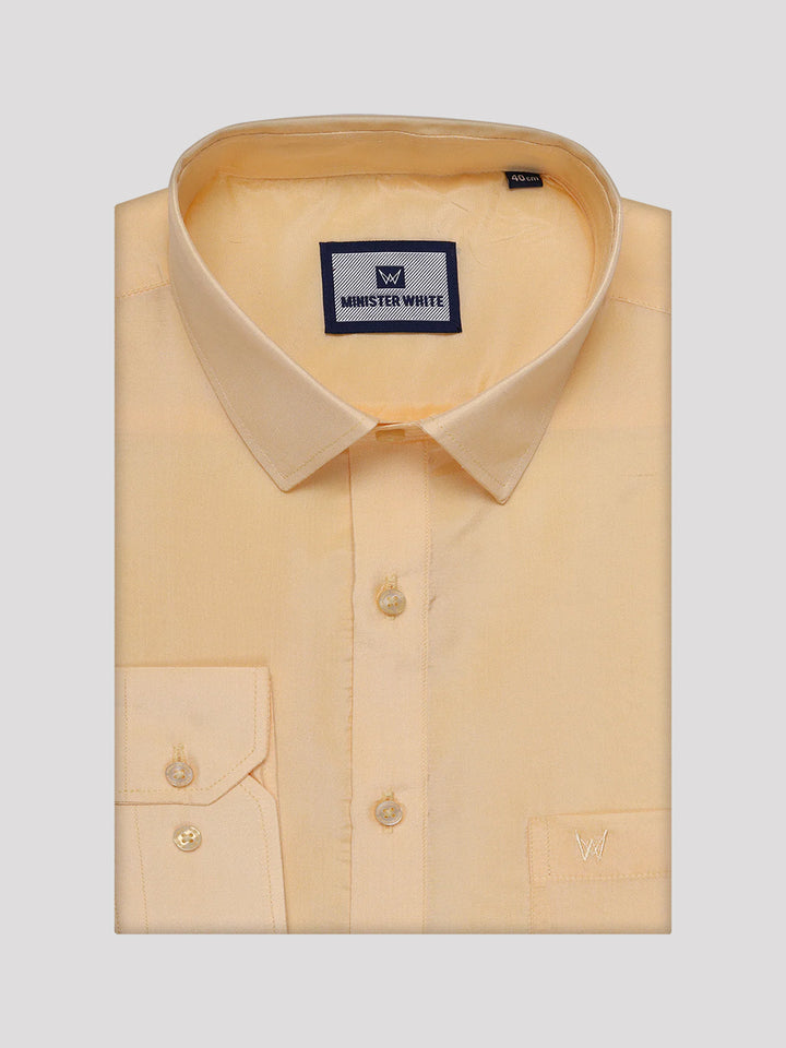 Mens Art Silk Light Gold Full Sleeves Shirt with Gold Jari Border Dhoti Combo Finesse