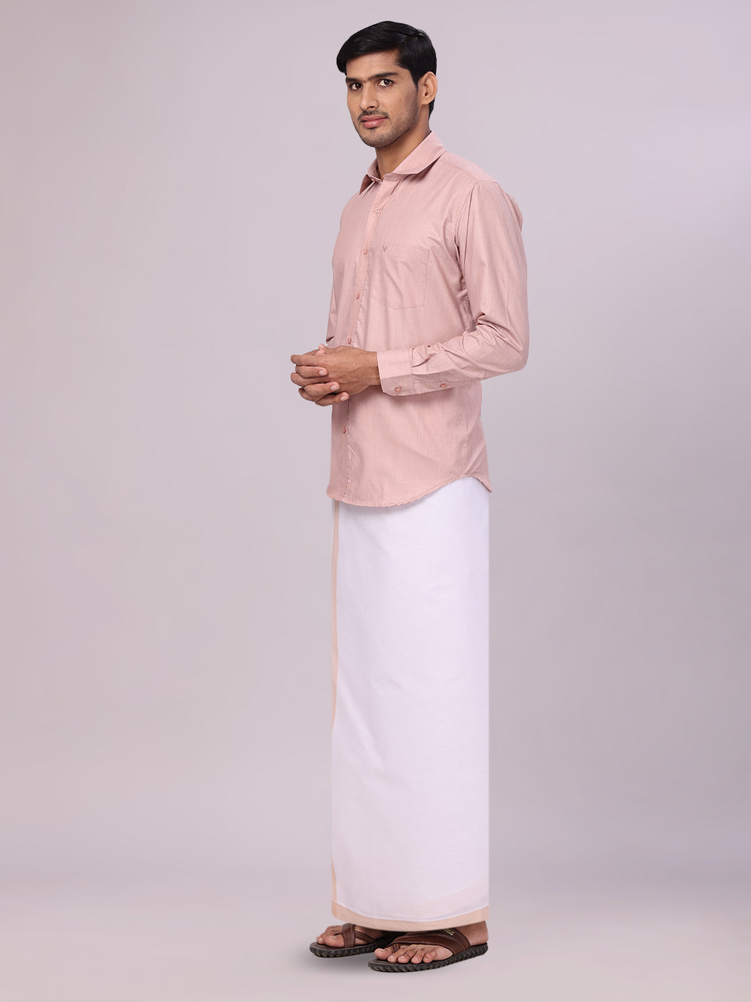 Mens Cotton Beige Matching Shirt and Dhoti Combo Luster