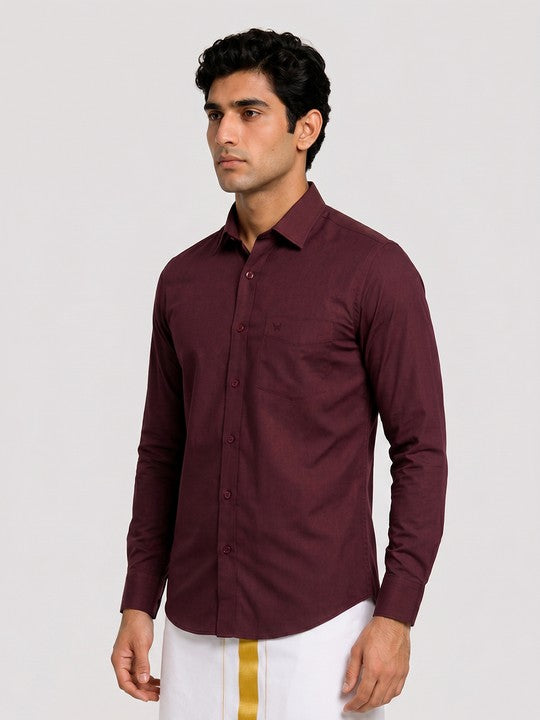 Mens Cotton Regular Fit Maroon Colour Shirt Divine Touch