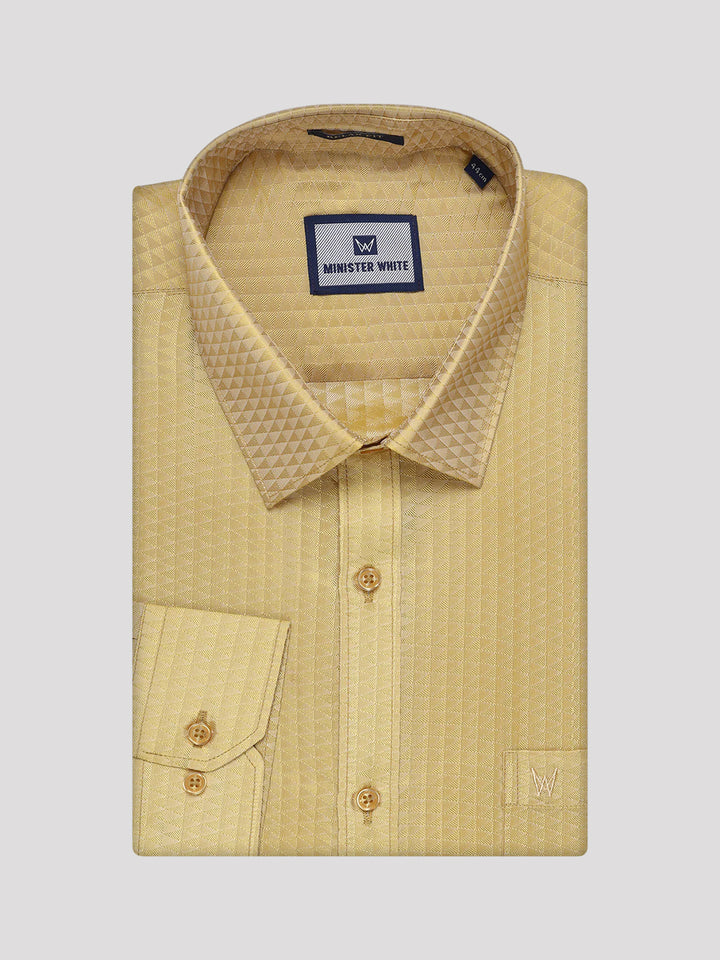 Mens Art Silk Mango Gold Full Sleeves Shirt with 2 1/2" Jari Border Dhoti Combo Nautica