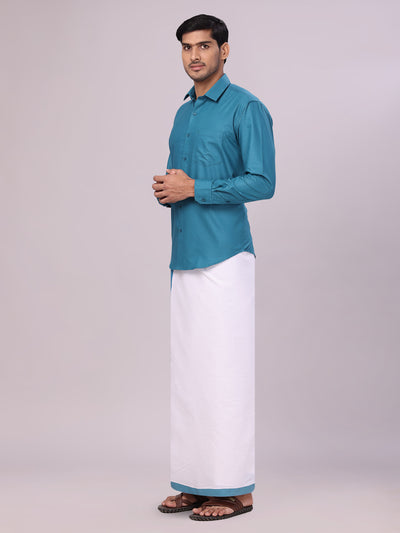 Mens Cotton Green Matching Shirt and Dhoti Combo Luster