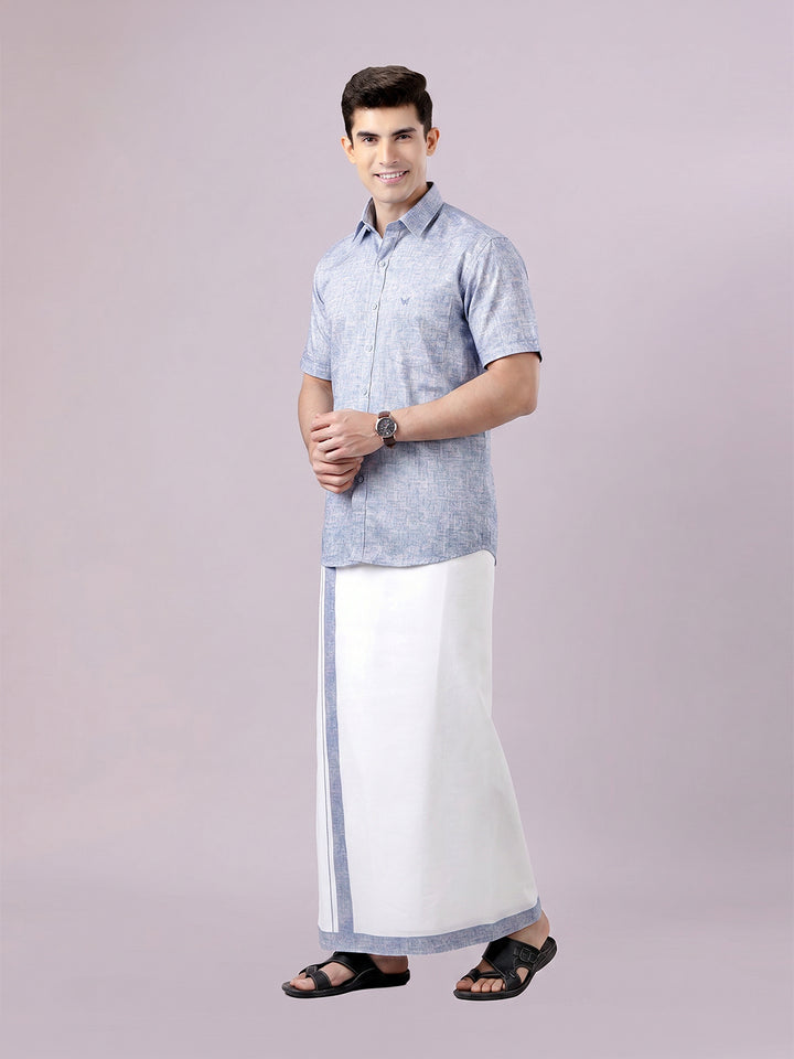 Men's Orchid Color Digital Printed Shirt with Matching Printed Border Dhoti Combo Varnam