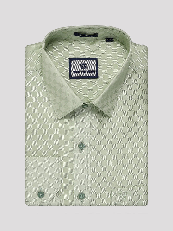 Mens Art Silk Pista Green Full Sleeves Shirt with 3 1/2" Copper Jari Border Dhoti Combo Nautica