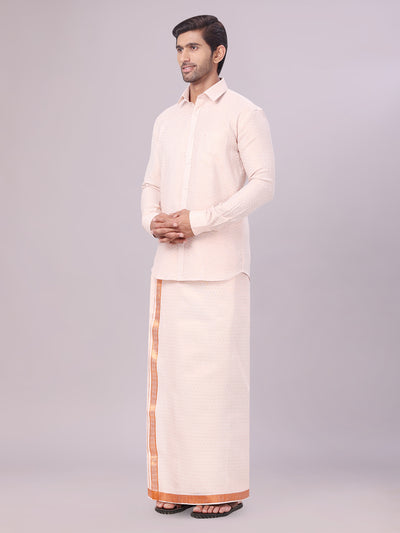 Men's Copper Tissue Jacquard Shirt with Matching Dhoti Combo Zeus side pose