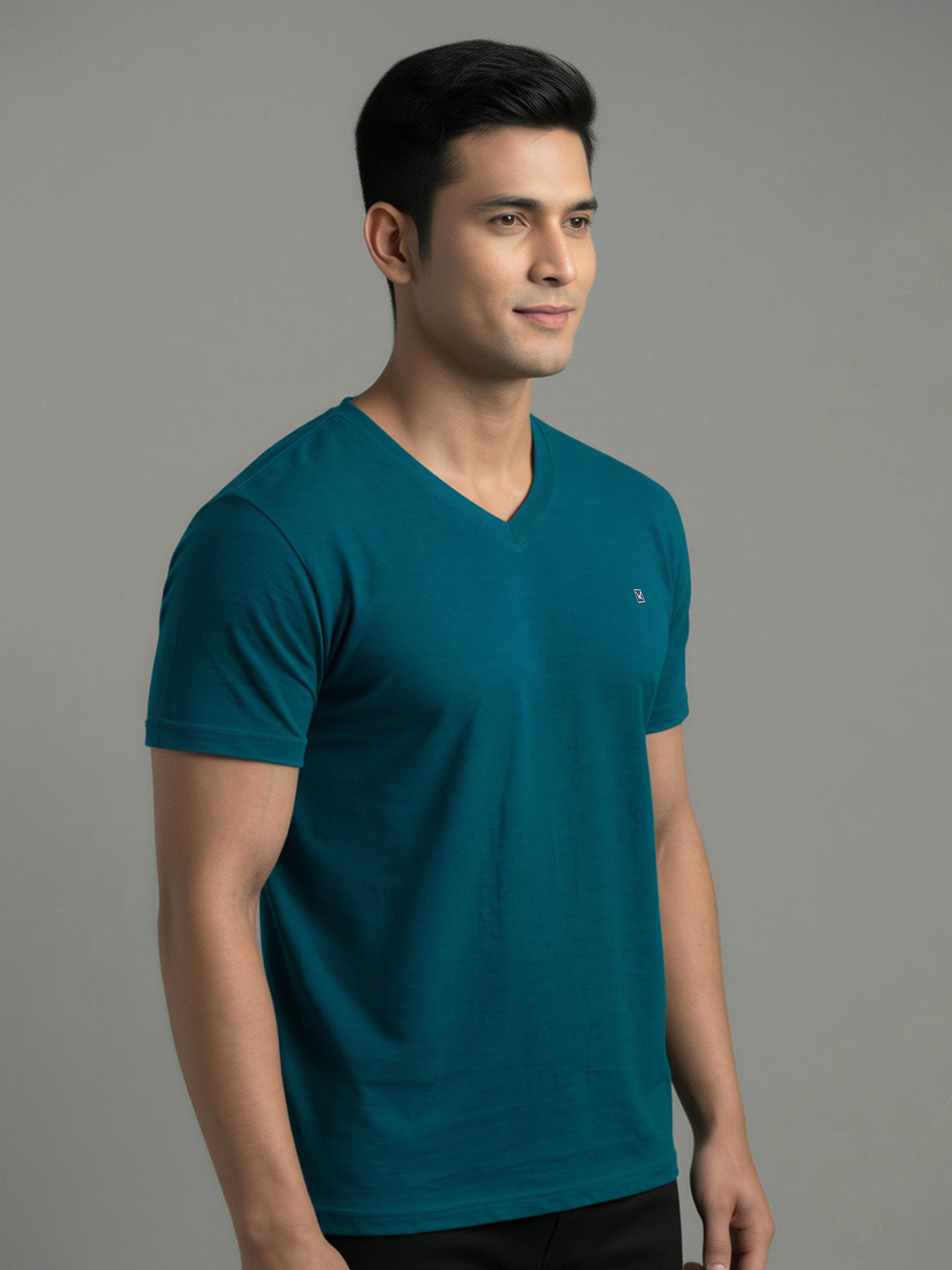 Men's Teal Regular Fit V-Neck T-Shirt Caliber