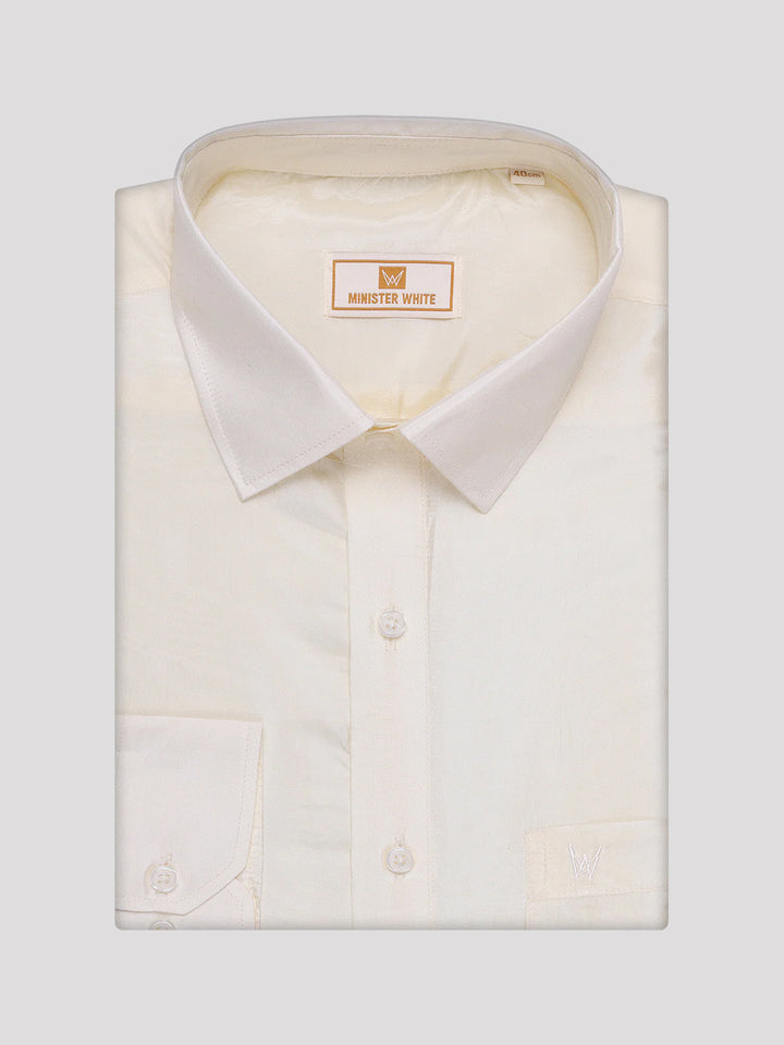 Men's Art Silk Cream Full Sleeves Shirt with Fancy Jari Border Flexi Dhoti Combo Finesse