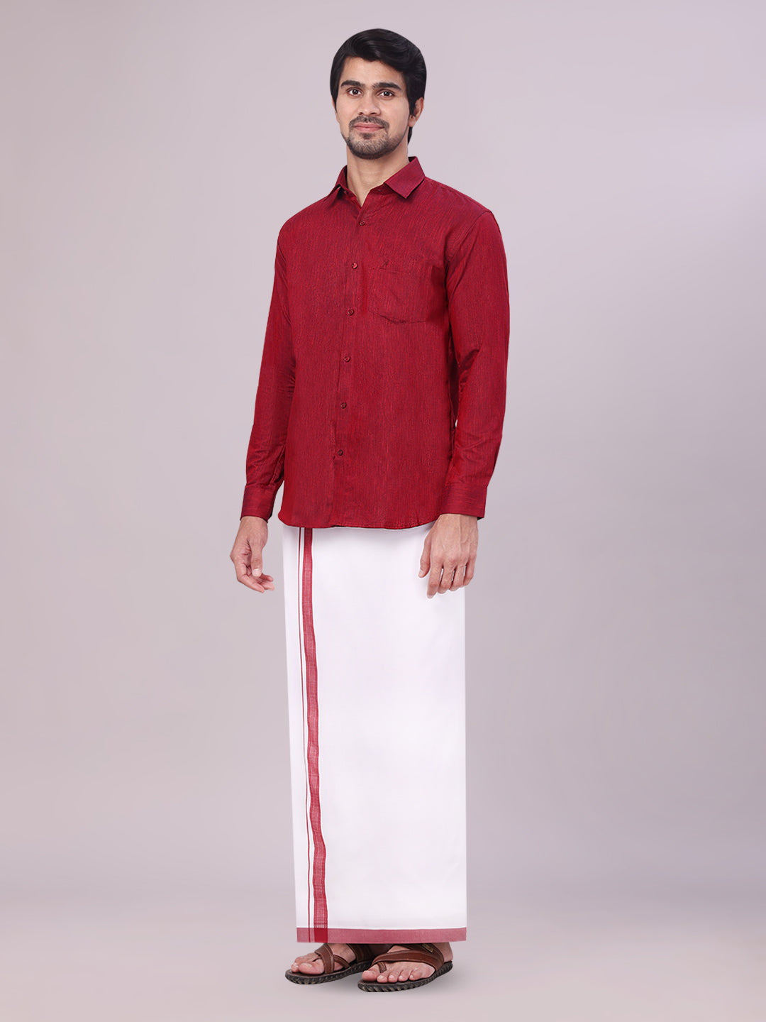 Mens Dark Brown Colour Shirt with Matching Fancy Border Dhoti Combo Lemax