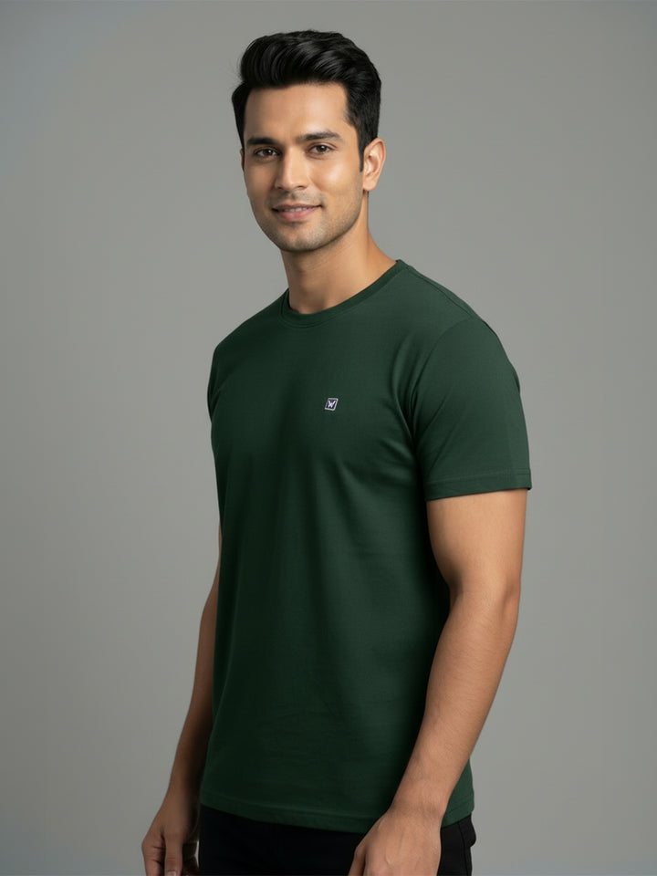 Men's Green Regular Fit Round Neck T-Shirt Crisper